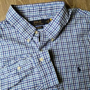 Polo Ralph Lauren XXL Performance Long Sleeve Shirt Blue Plaid Classic Fit Pony